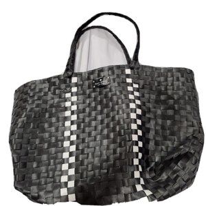 Kate Spade Black White Woven Straps Large Weekender Tote Bag